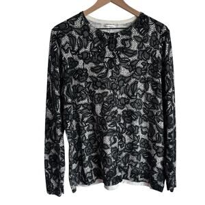 Croft And Barrow Womens Sweater 2X Black And White Cardigan Cotton Stretch